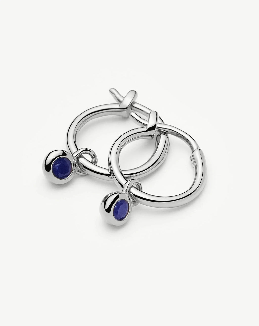 September Birthstone Mini Charm Hoop Earrings | Silver Plated/Lapis