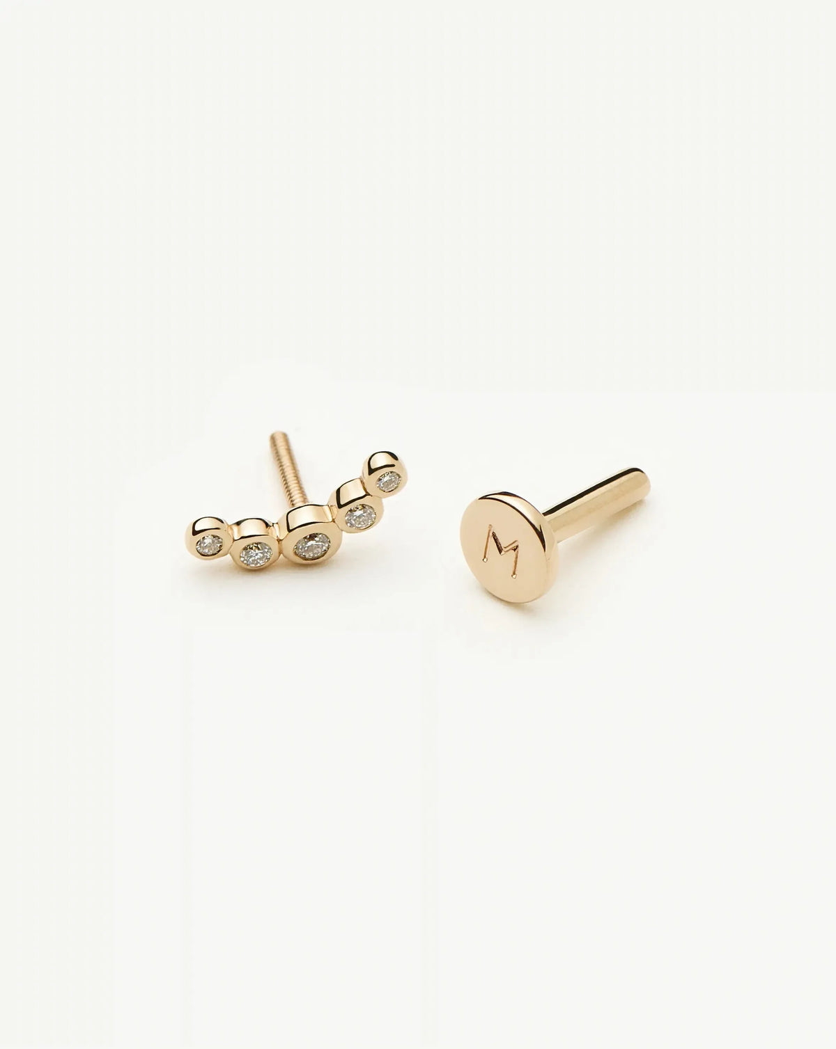 Solid Gold Diamond Ear Climber Flat Back Stud Earring | 9ct Solid Gold