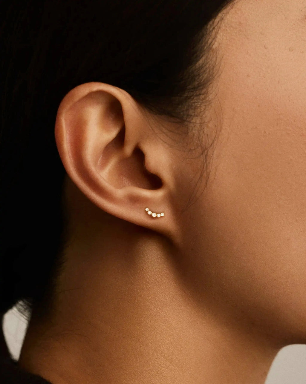 Solid Gold Diamond Ear Climber Flat Back Stud Earring | 9ct Solid Gold
