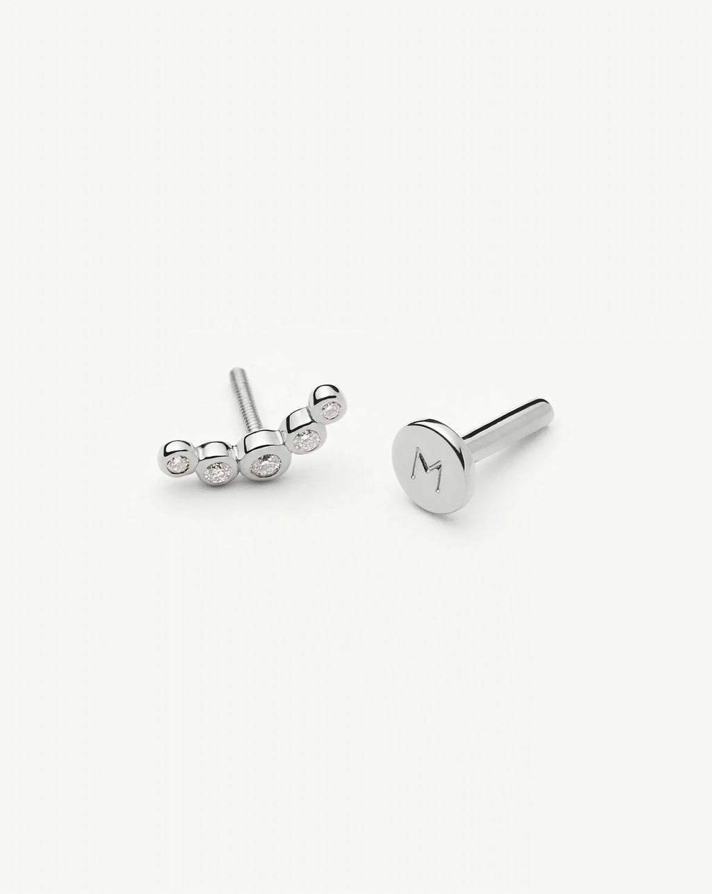 Solid Gold Diamond Ear Climber Flat Back Stud Earring | 9ct Solid White Gold