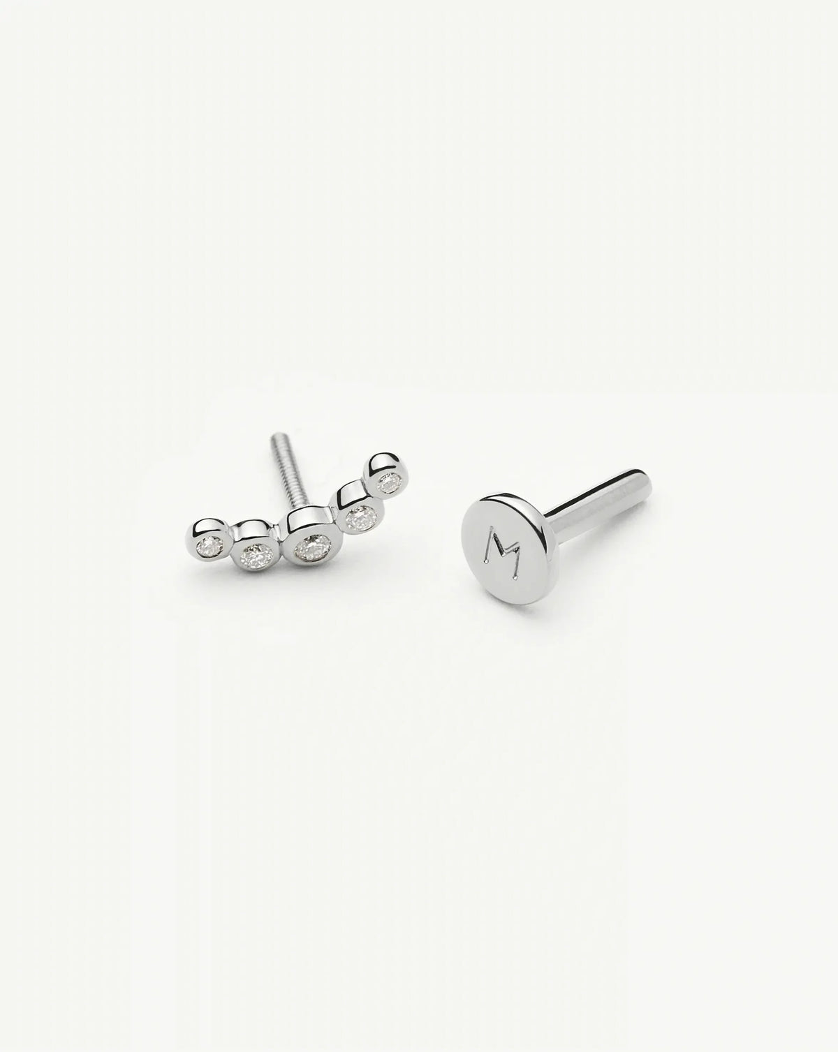 Solid Gold Diamond Ear Climber Flat Back Stud Earring | 9ct Solid White Gold