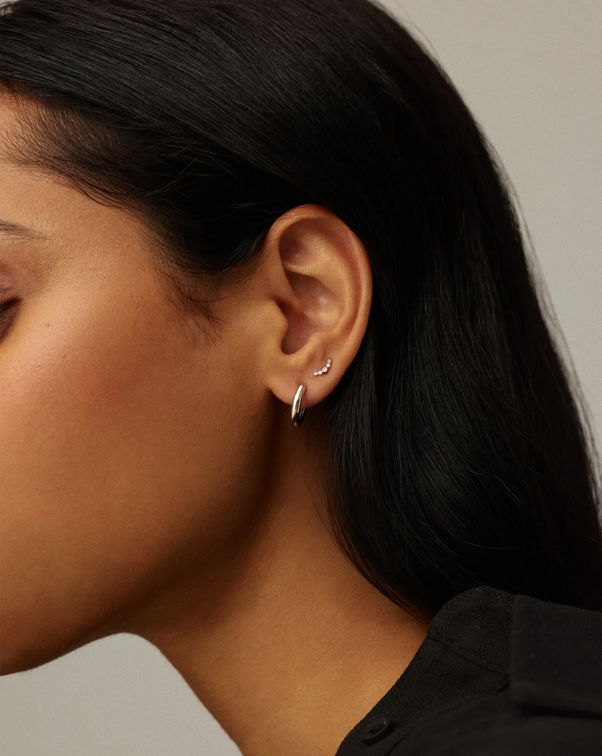 Solid Gold Diamond Ear Climber Flat Back Stud Earring | 9ct Solid White Gold