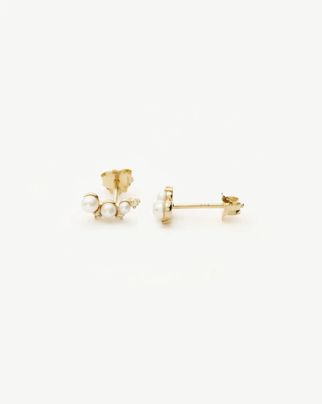 Solid Gold Diamond & Pearl Mini Climber Stud Earrings | 14ct Solid Gold/Pearl