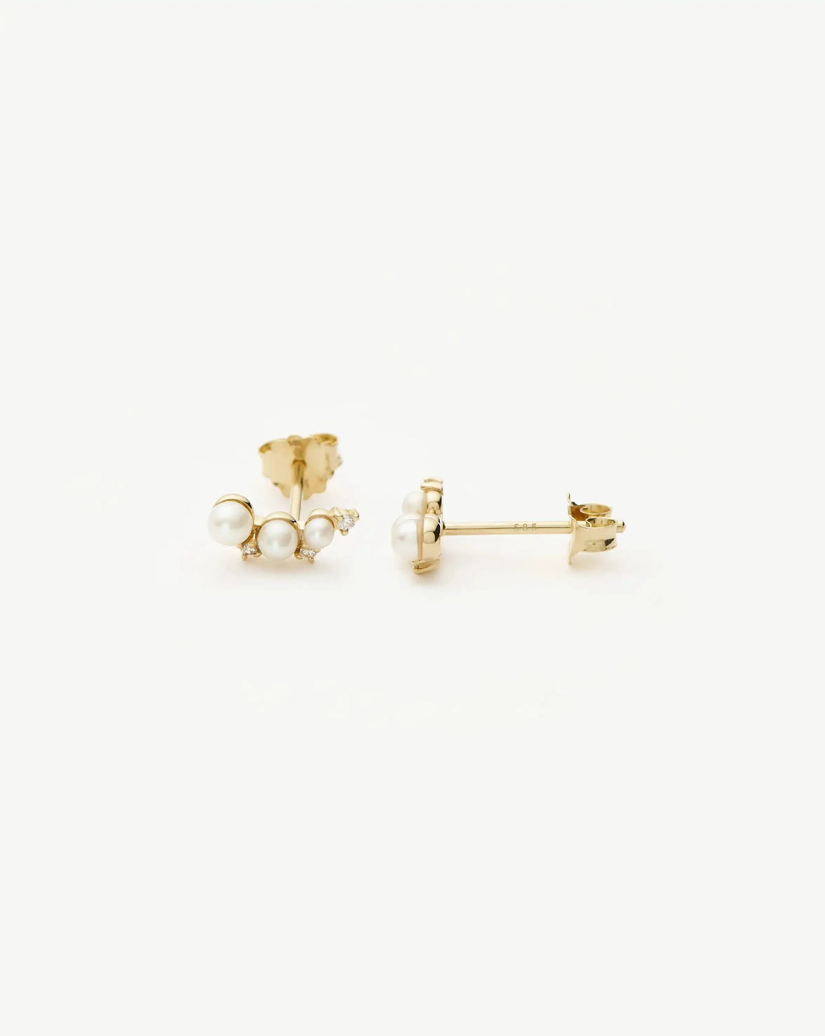 Solid Gold Diamond & Pearl Mini Climber Stud Earrings | 14ct Solid Gold/Pearl