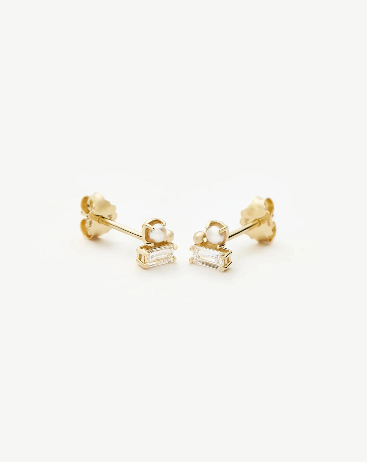 Solid Gold Diamond Pearl Stud Earrings | 14ct Solid Gold/Pearl