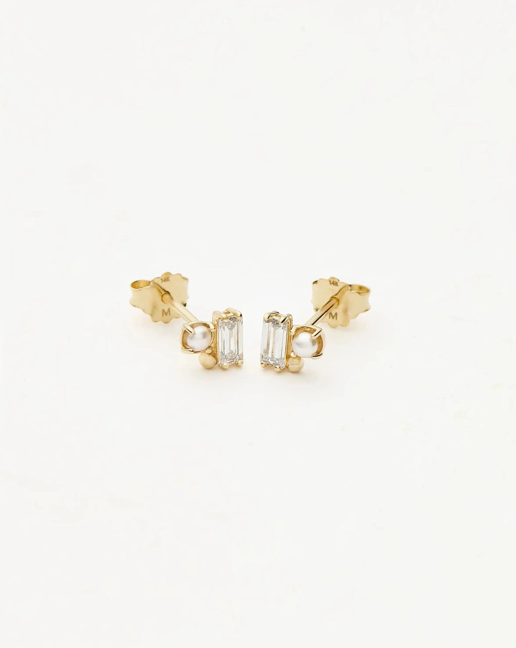 Solid Gold Diamond Pearl Stud Earrings | 14ct Solid Gold/Pearl