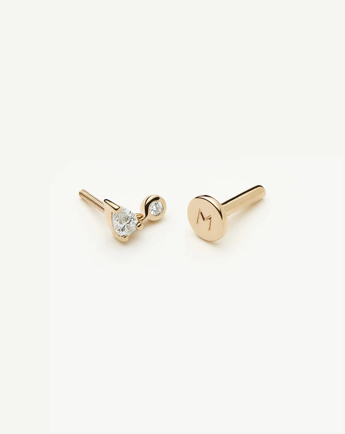Solid Gold Pear Diamond Charm Flat Back Stud Earring | 9ct Solid Gold