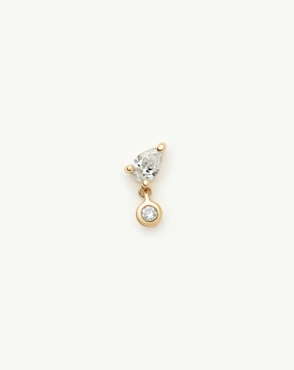 Solid Gold Pear Diamond Charm Flat Back Stud Earring | 9ct Solid Gold