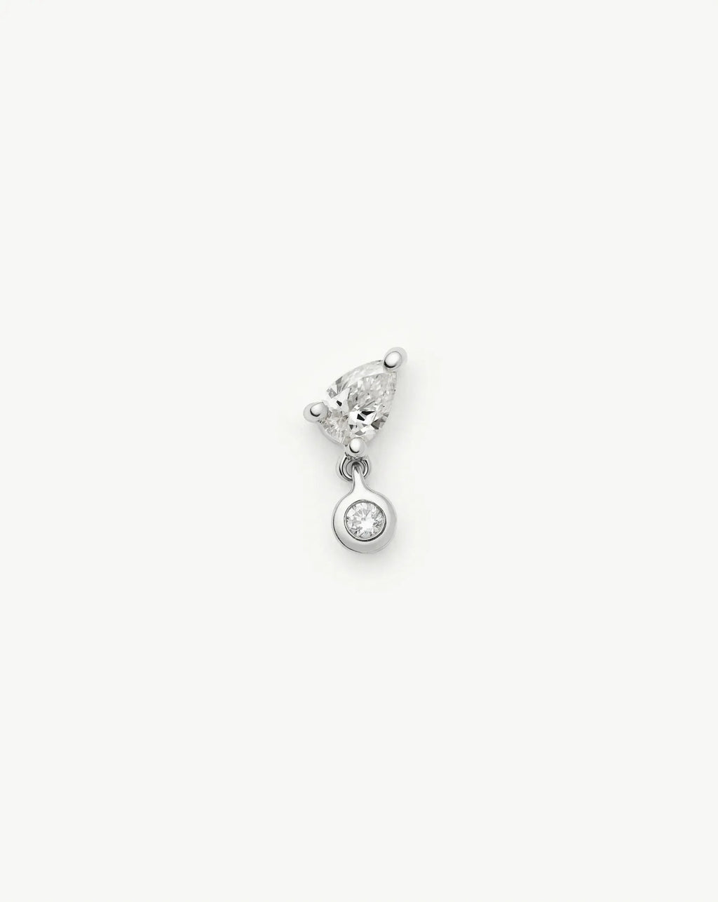 Solid Gold Pear Diamond Charm Flat Back Stud Earring | 9ct Solid White Gold