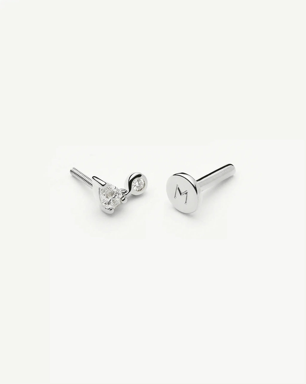 Solid Gold Pear Diamond Charm Flat Back Stud Earring | 9ct Solid White Gold