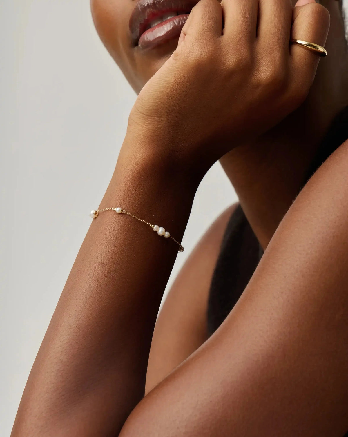 Solid Gold Pearl Chain Bracelet | 14ct Solid Gold/Pearl