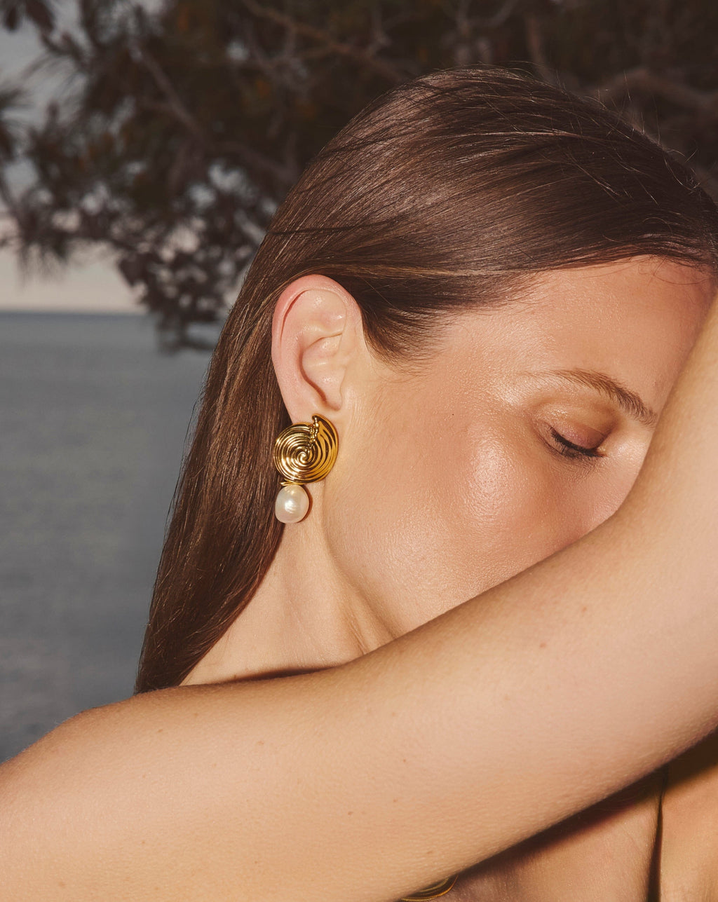 Spiral Detachable Pearl Drop Earrings | 18ct Gold Plated
