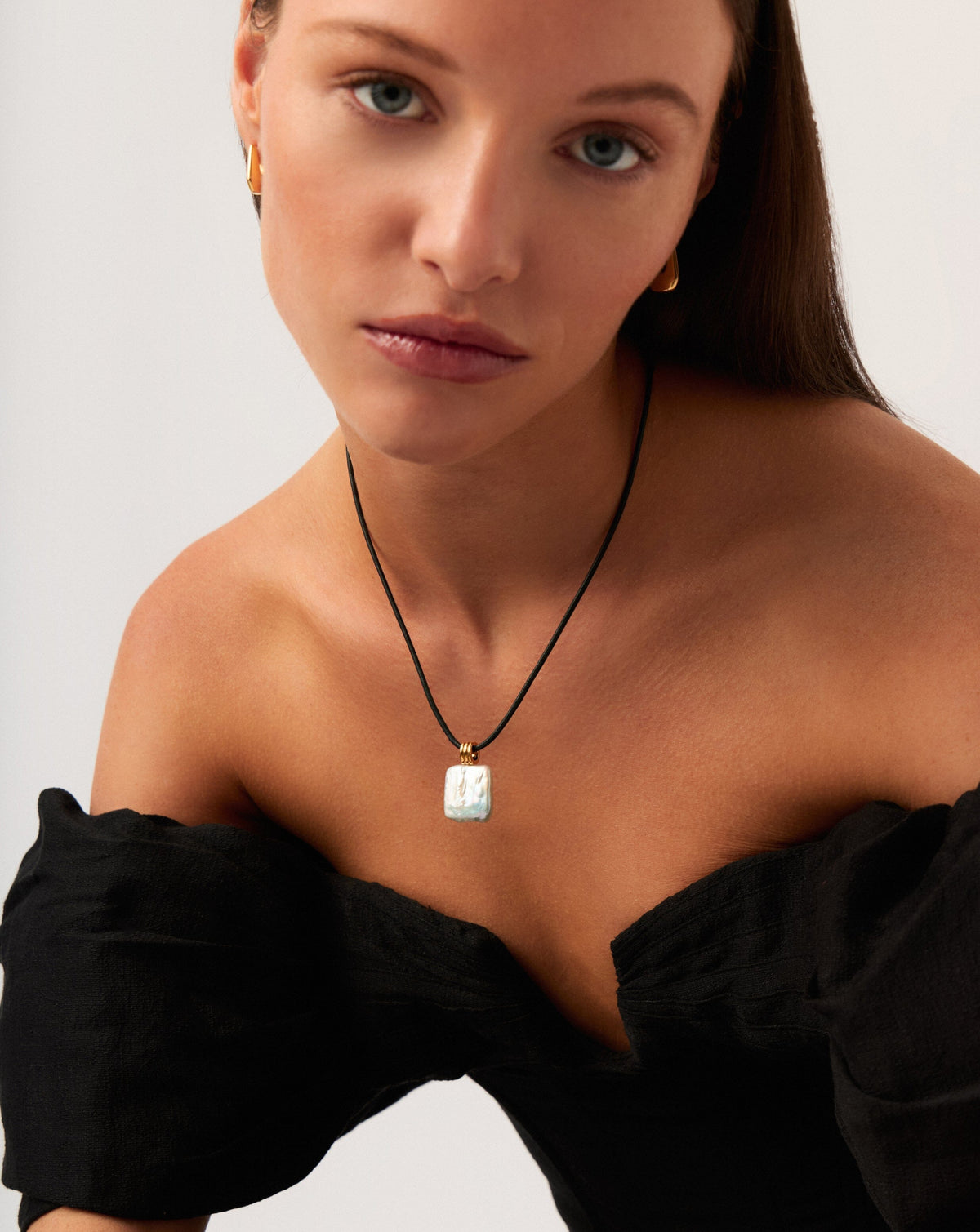 Square Pearl Pendant Cord Necklace | 18ct Gold Vermeil/Pearl