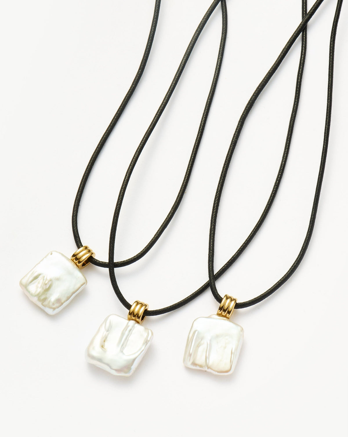 Square Pearl Pendant Cord Necklace | 18ct Gold Vermeil/Pearl