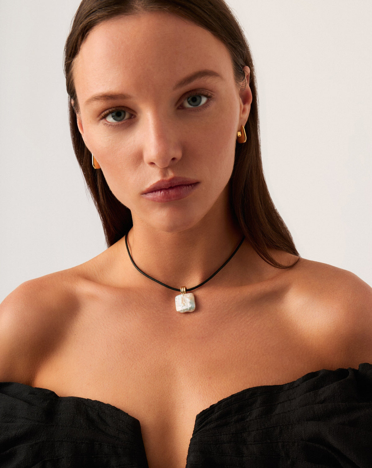 Square Pearl Pendant Cord Necklace | 18ct Gold Vermeil/Pearl