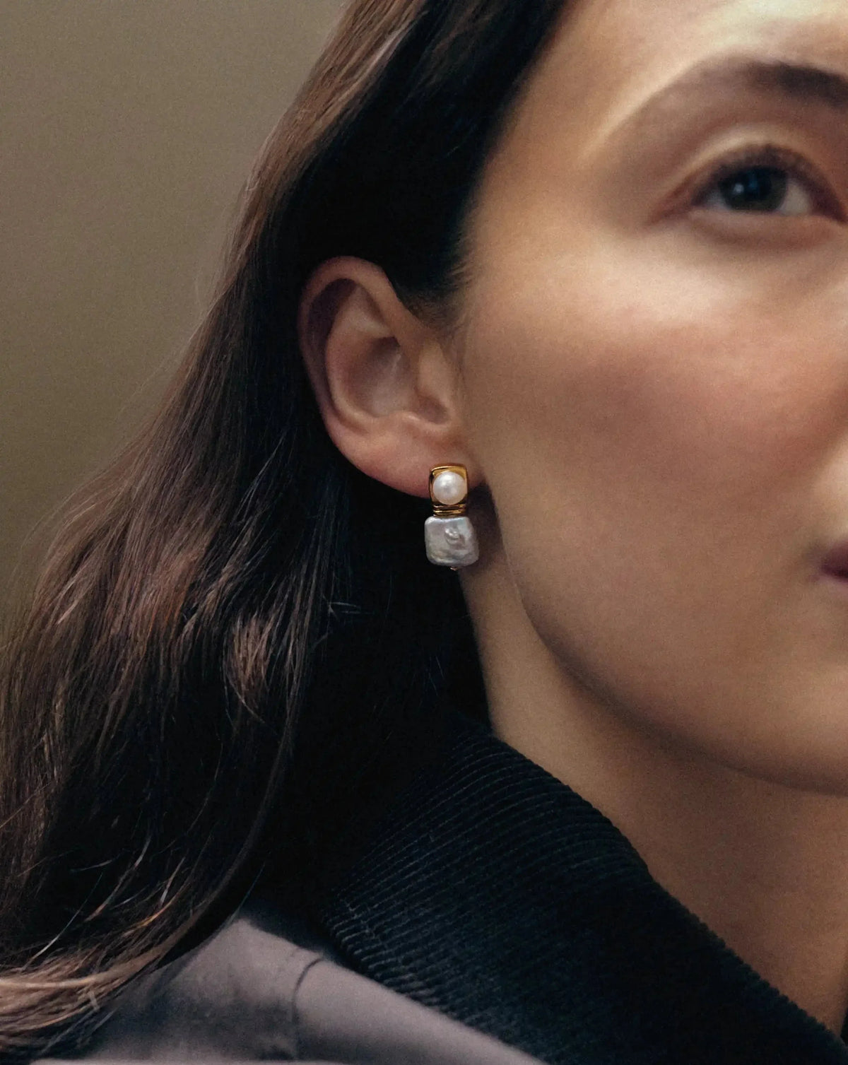 Square Pearl Small Stud Earrings | 18ct Gold Plated