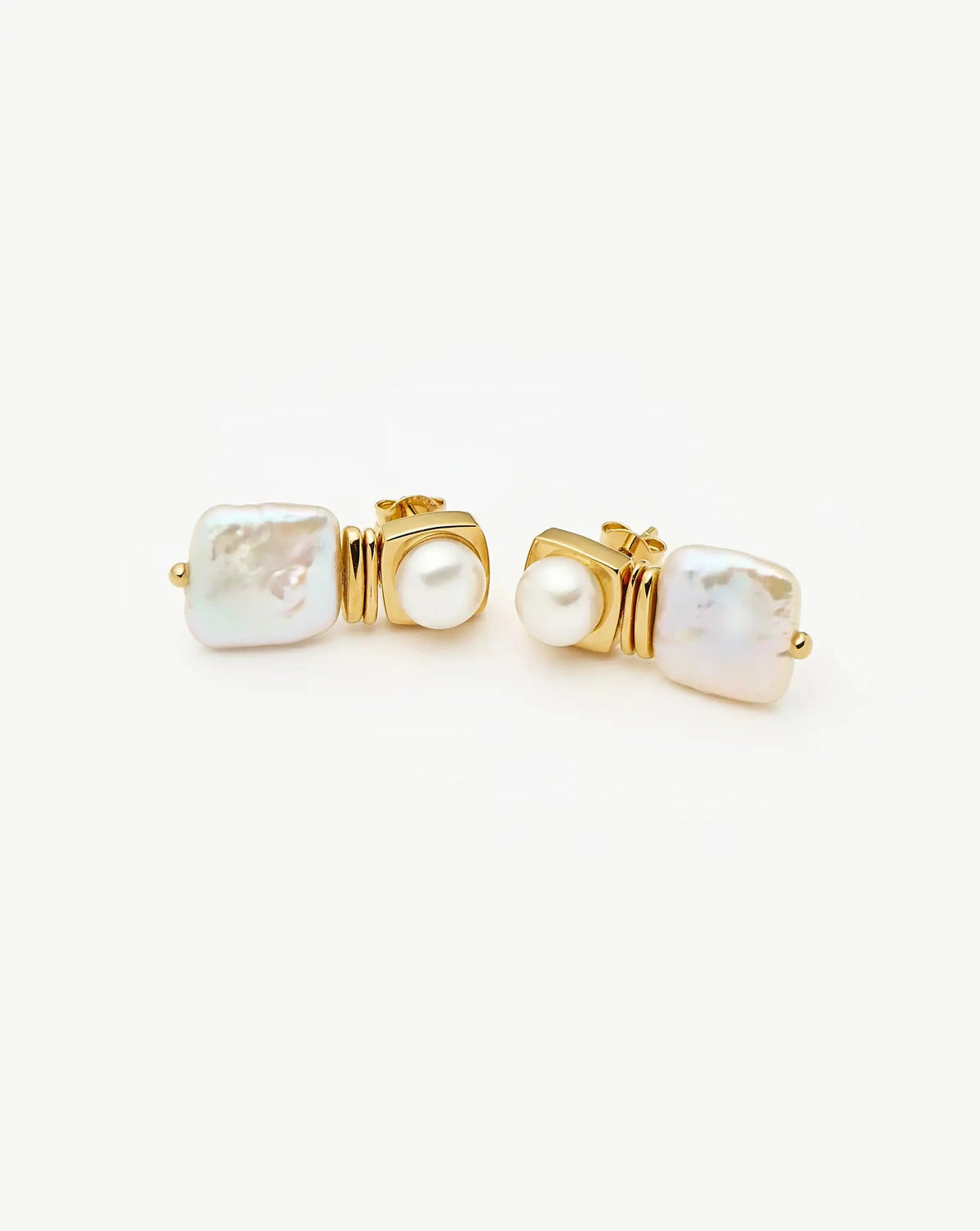 Square Pearl Small Stud Earrings | 18ct Gold Plated
