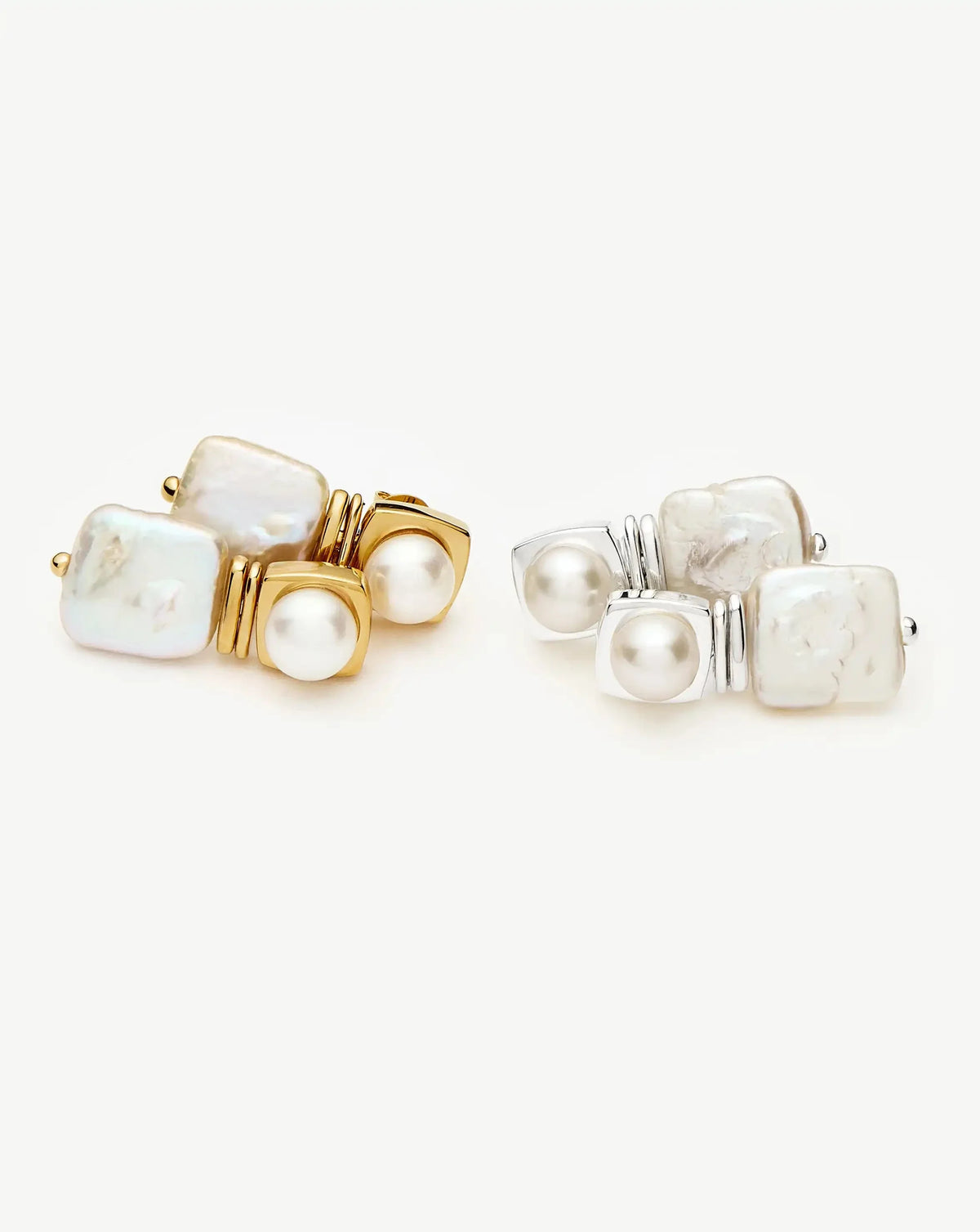 Square Pearl Small Stud Earrings | Silver Plated