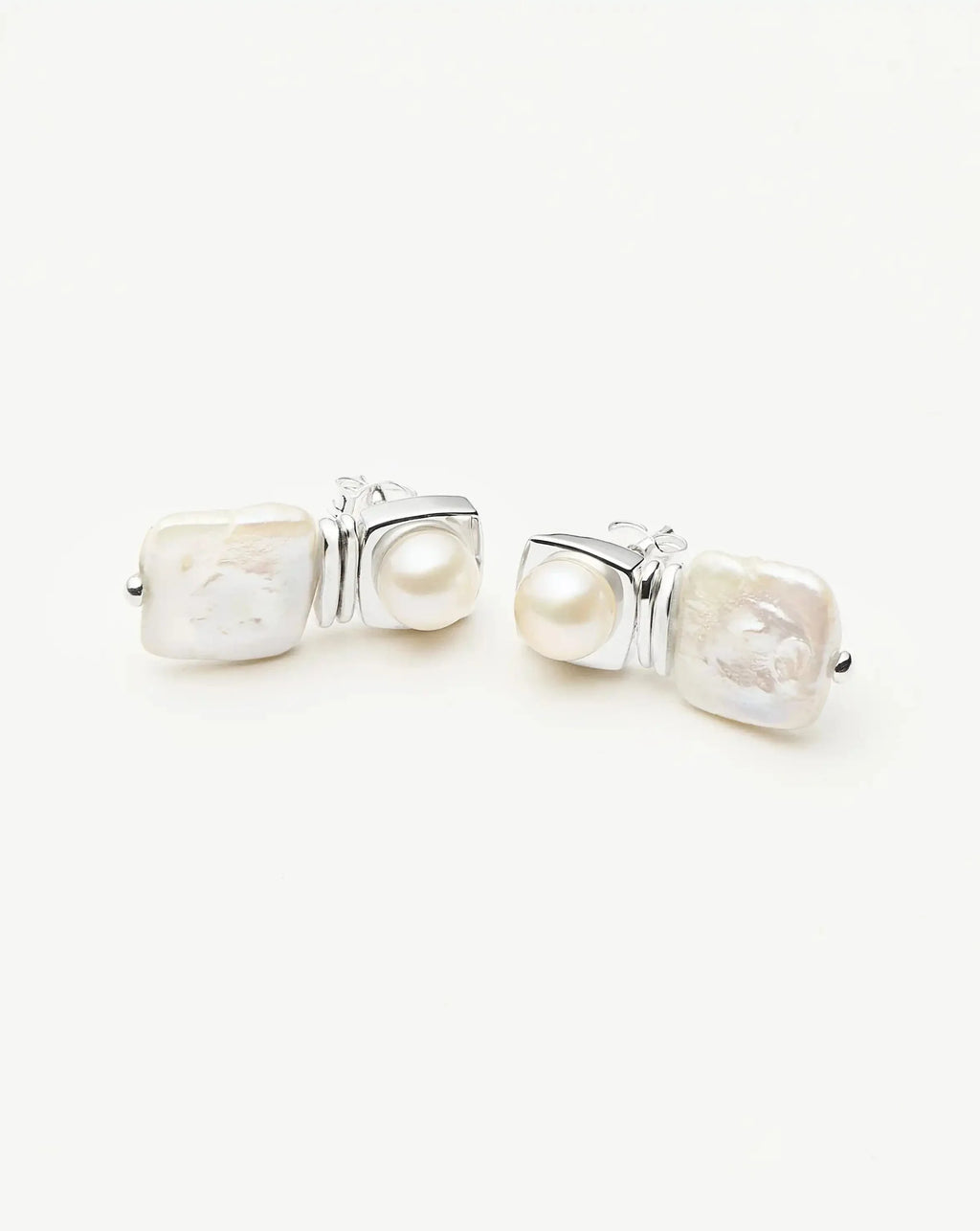 Square Pearl Small Stud Earrings | Silver Plated