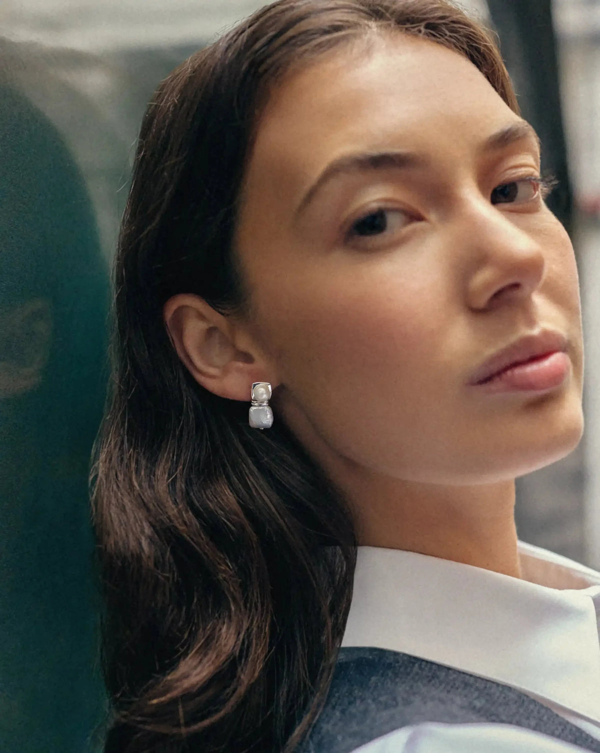 Square Pearl Small Stud Earrings | Silver Plated