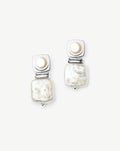 Square Pearl Small Stud Earrings | Silver Plated