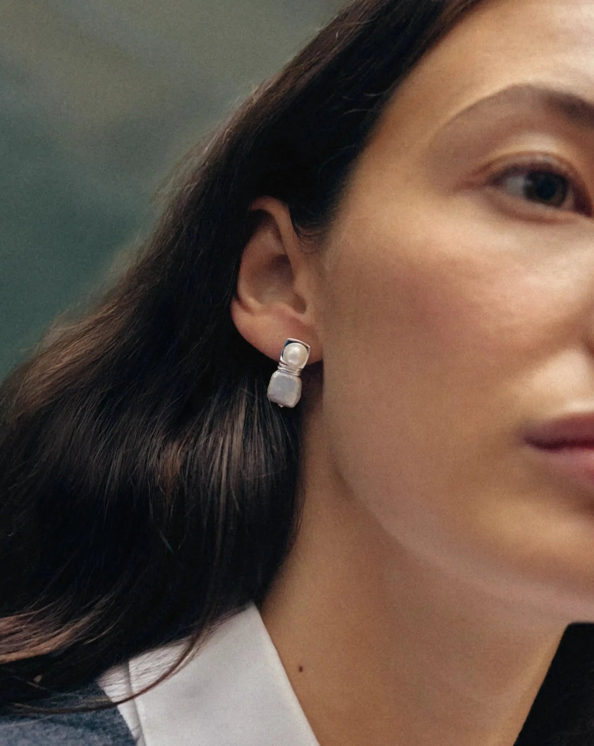 Square Pearl Small Stud Earrings | Silver Plated