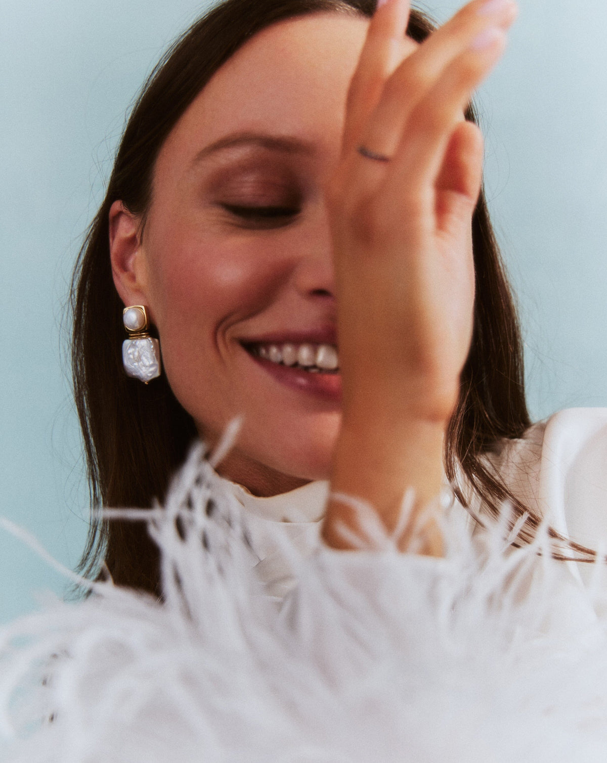 Square Pearl Statement Earrings | 18ct Gold Plated/Pearl
