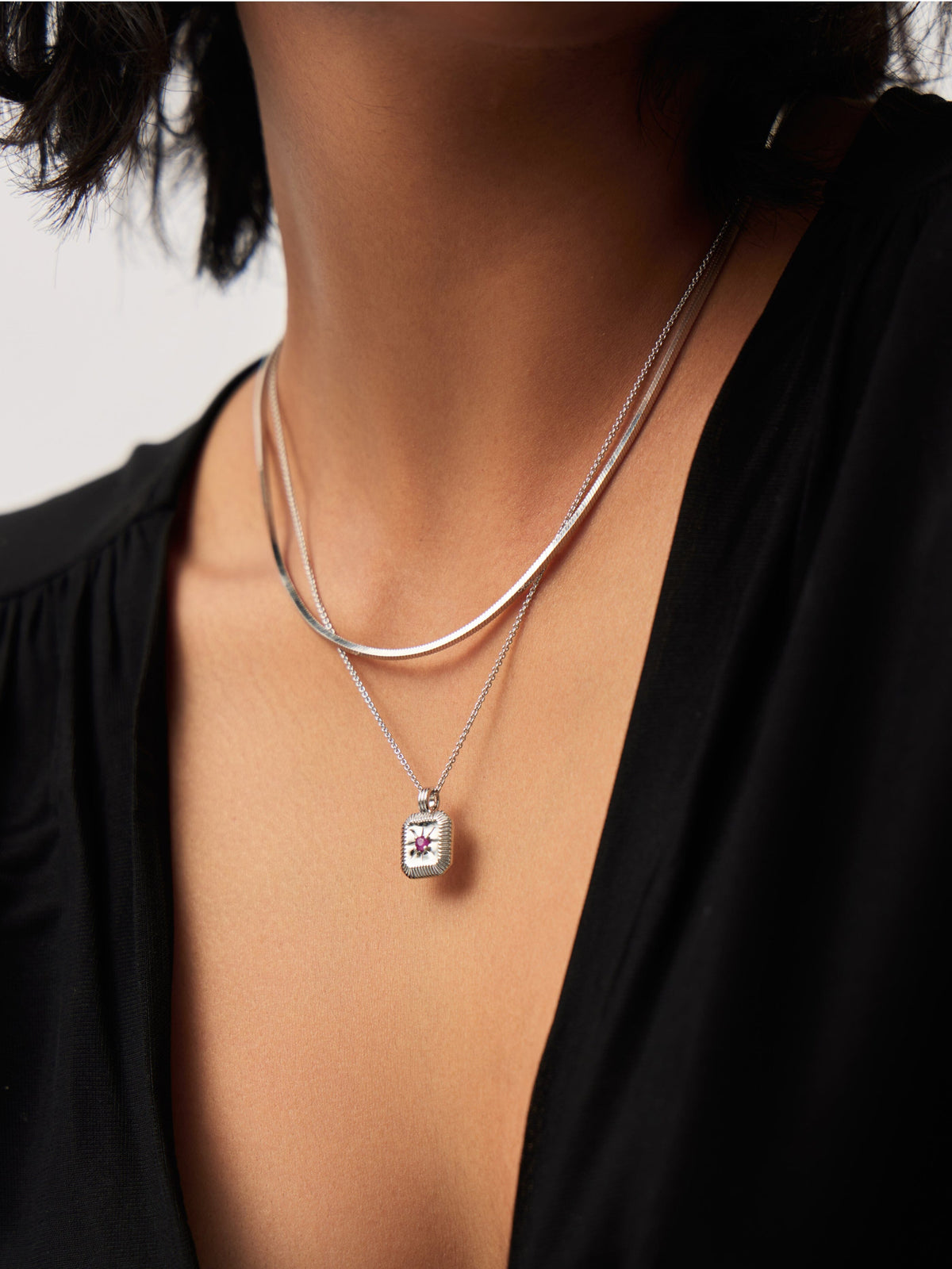 October Birthstone Pendant Necklace | Sterling Silver/Pink Tourmaline