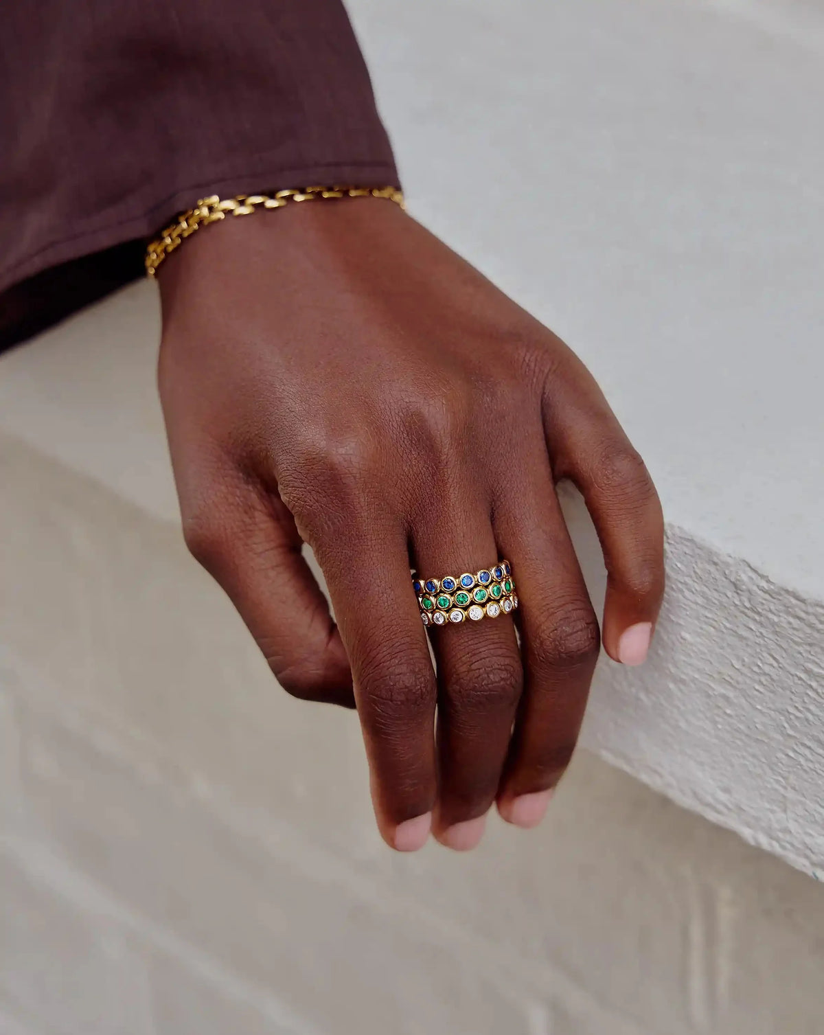 Tennis Eternity Stacking Ring | 18ct Gold Vermeil/Emerald Green Nano-crystal