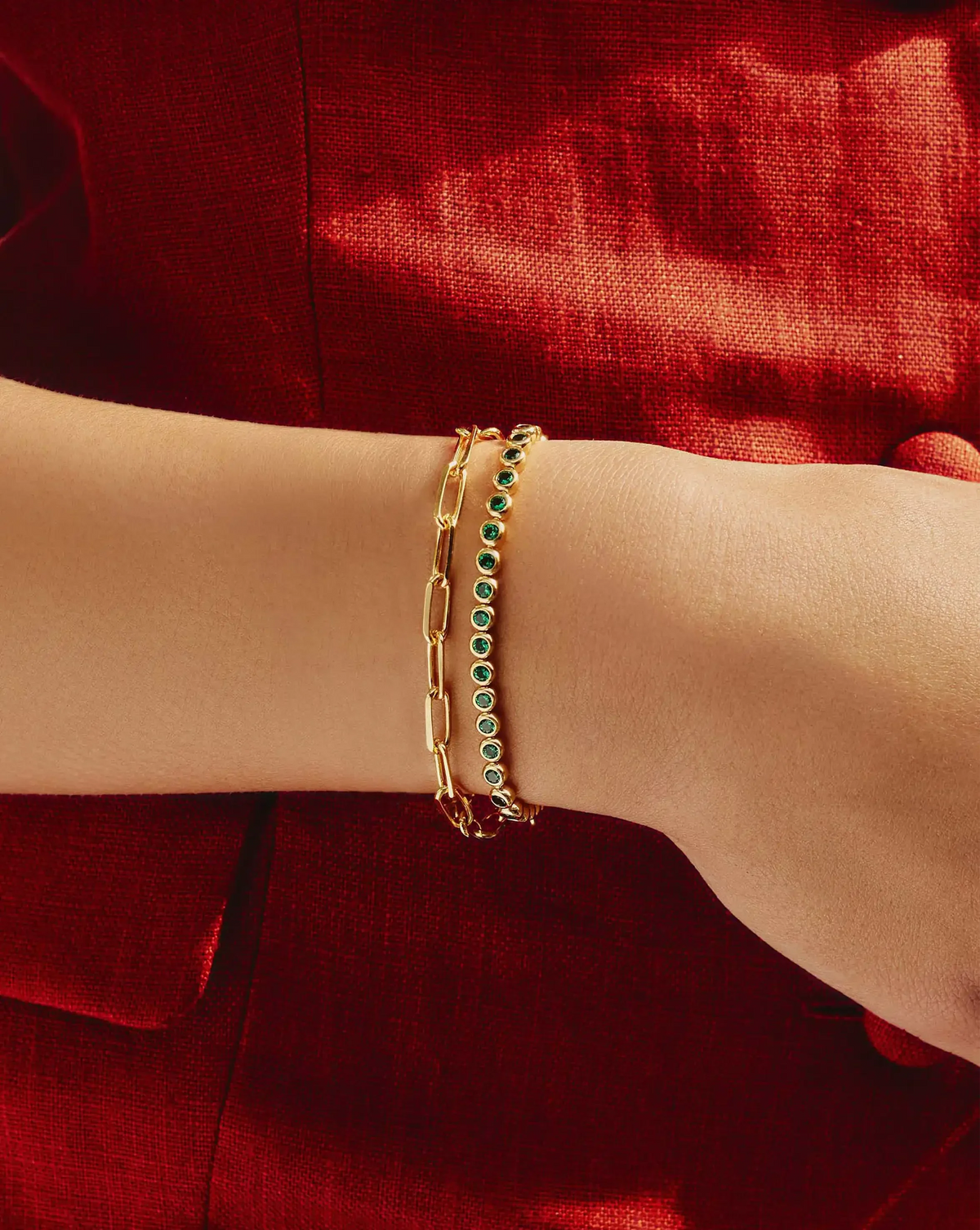 Tennis Round Bracelet | 18ct Gold Plated/Emerald Green Nano-crystal