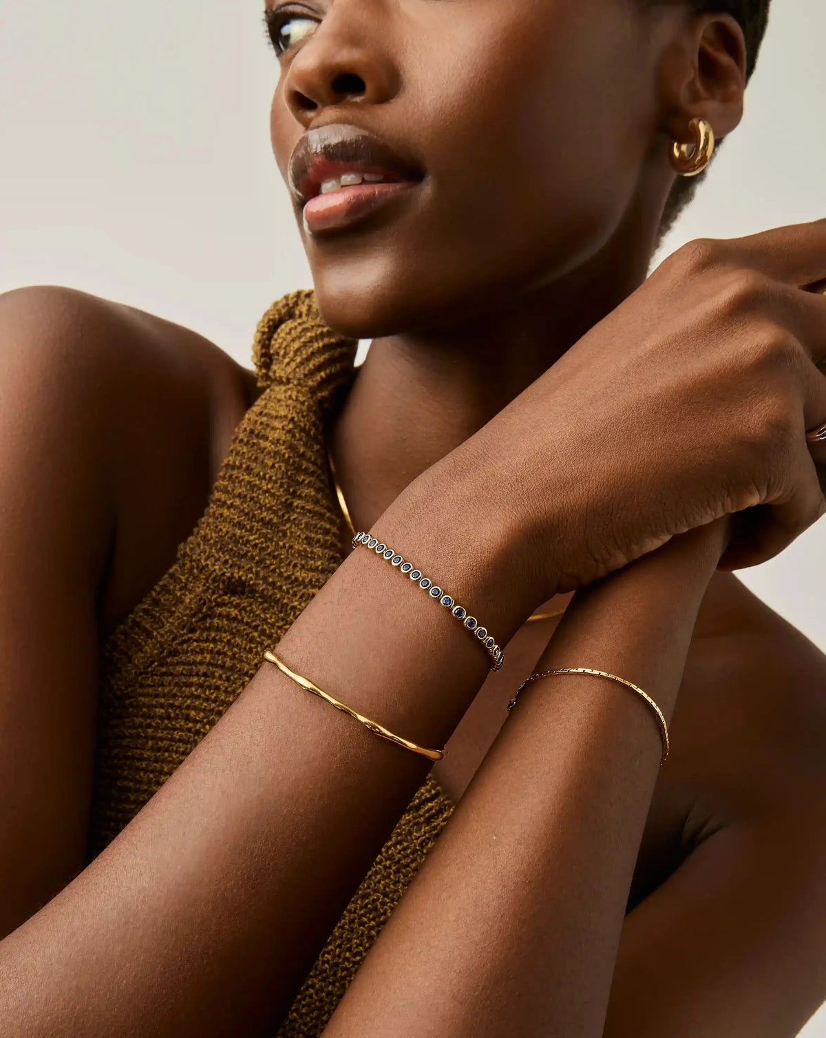 Tennis Round Bracelet | 18ct Gold Plated/Sapphire Blue Nano-crystal