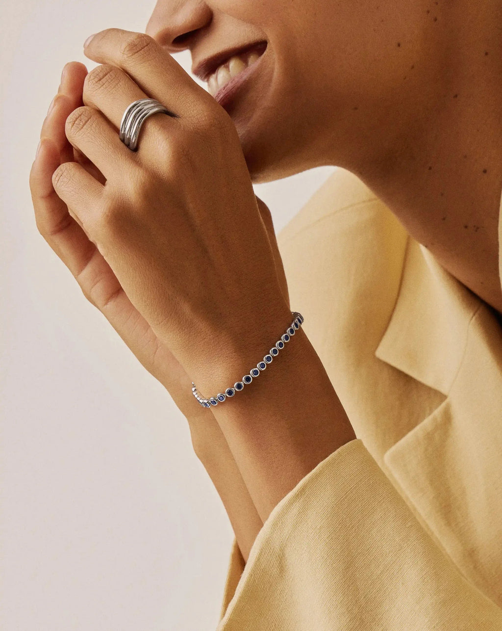 Tennis Round Bracelet | Silver Plated/Sapphire Blue Nano-crystal