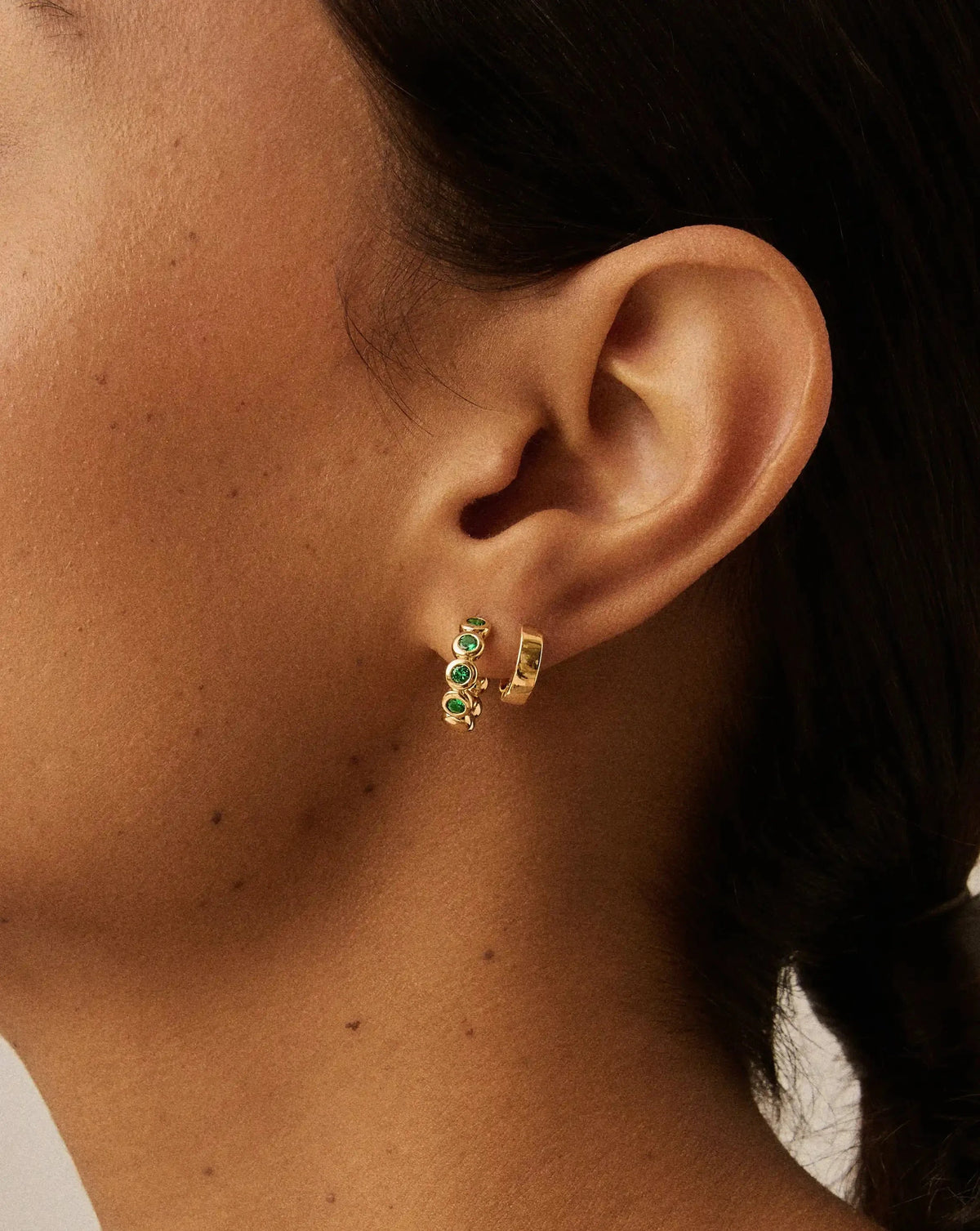 Tennis Small Hoop Earrings | 18ct Gold Plated/Emerald Green Nano-crystal