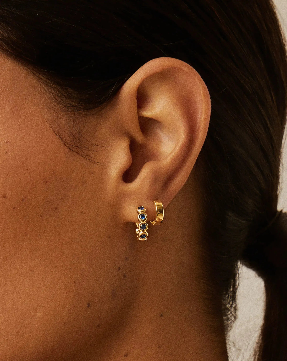 Tennis Small Hoop Earrings | 18ct Gold Plated/Sapphire Blue Nano-crystal