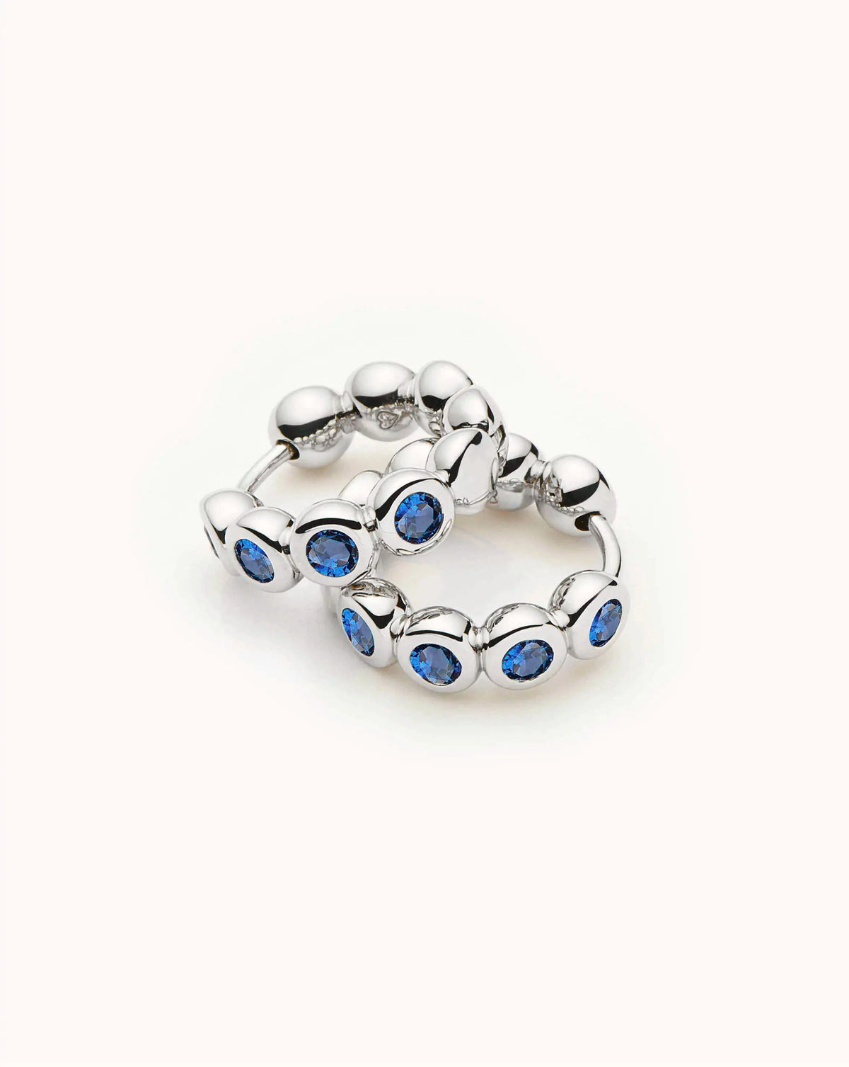 Tennis Small Hoop Earrings | Silver Plated/Sapphire Blue Nano-crystal