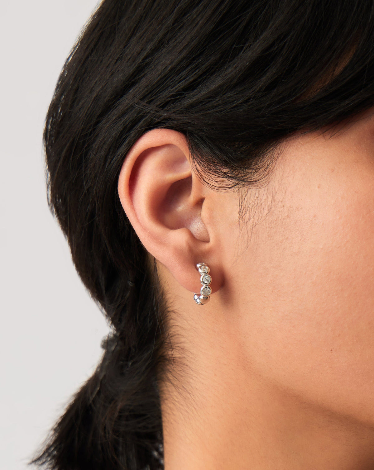 Tennis Small Hoop Earrings| Silver Plated Cubic Zirconia