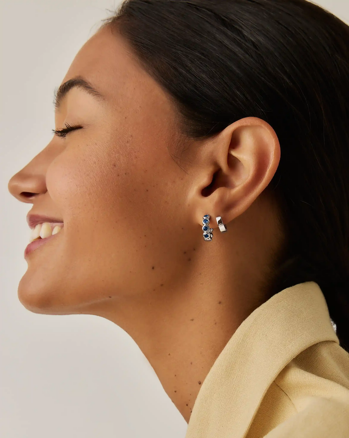 Tennis Small Hoop Earrings | Silver Plated/Sapphire Blue Nano-crystal