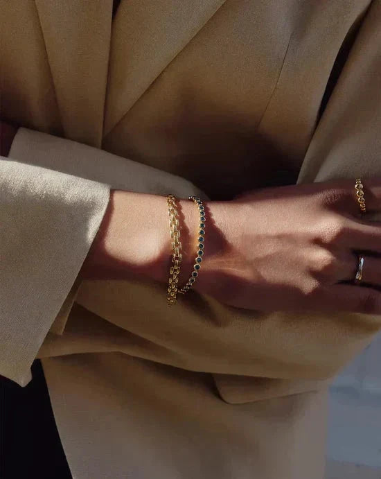 The Forever Timeless Bracelet Set | 18ct Gold Plated/18ct Gold Vermeil/Sapphire Blue Nano-crystal