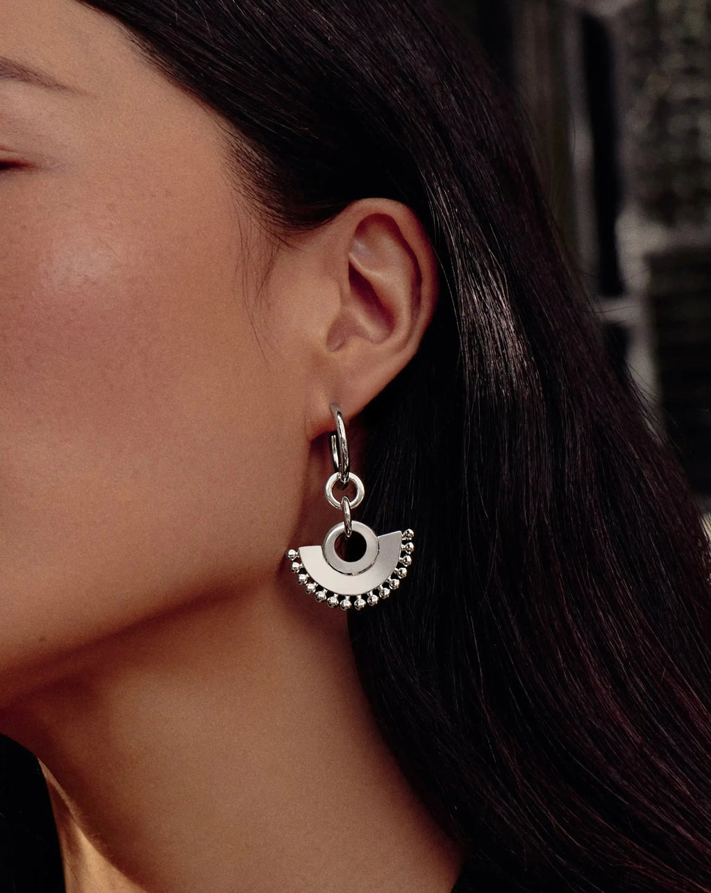 Zenyu Fan Chandelier Hoop Earrings | Silver Plated