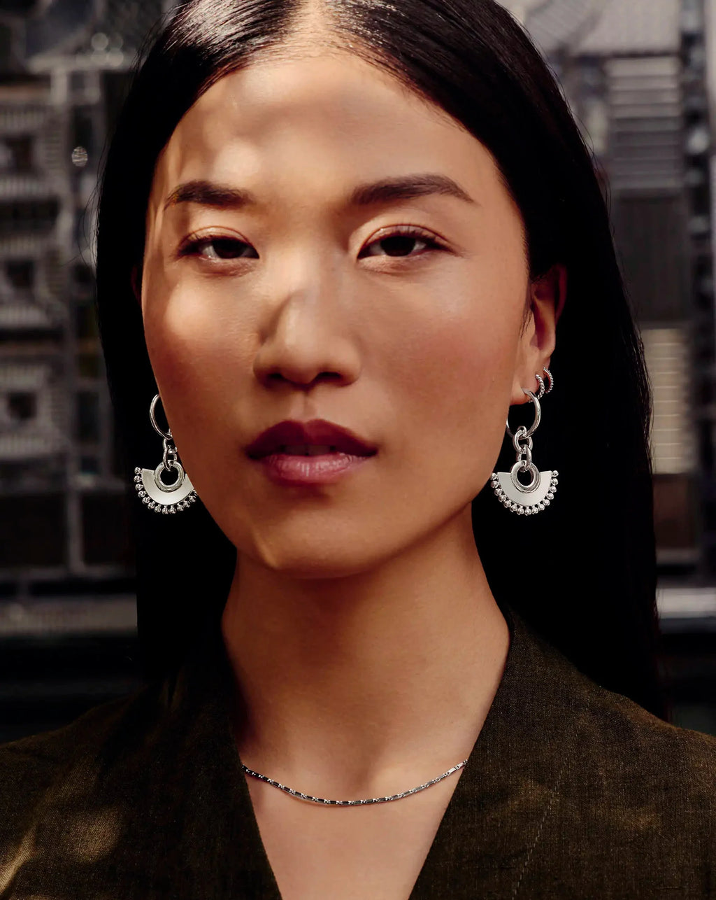 Zenyu Fan Chandelier Hoop Earrings | Silver Plated