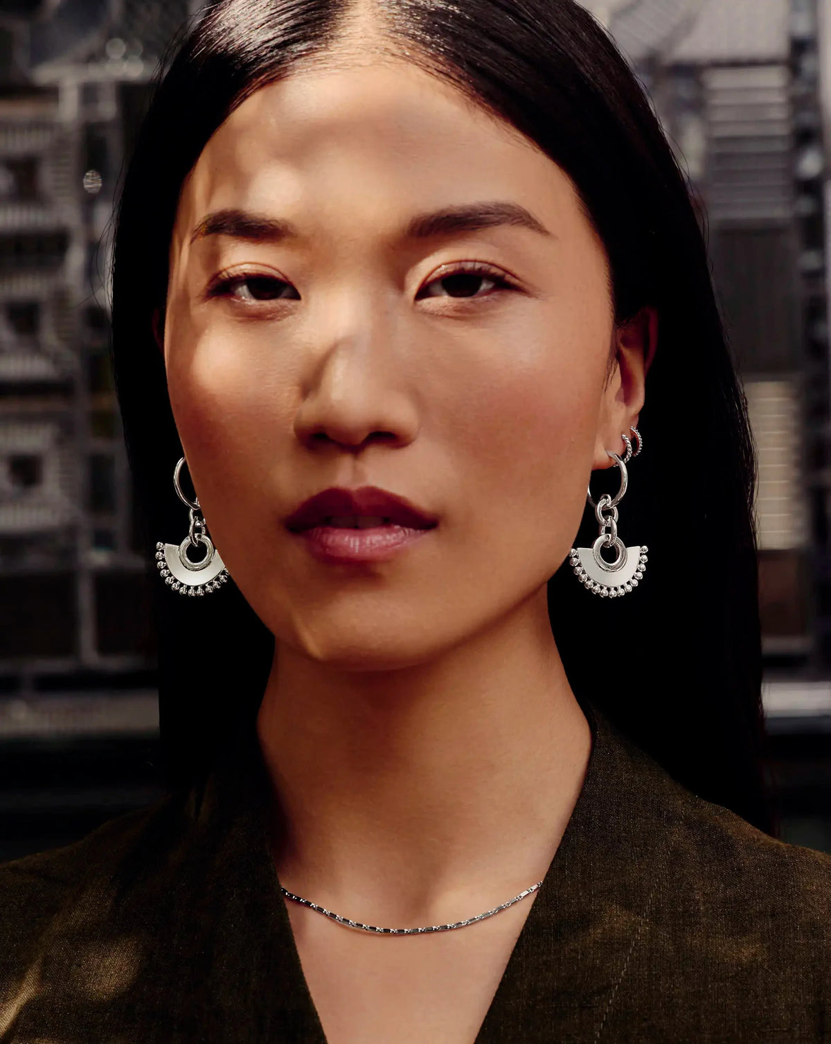 Zenyu Fan Chandelier Hoop Earrings | Silver Plated